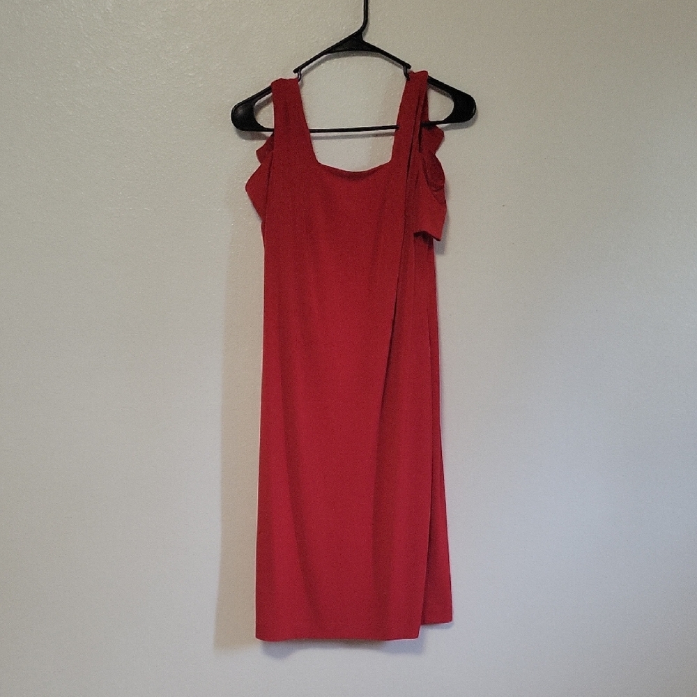 Calvin Klein Red Sleeveless Square-Neck Midi Dress
